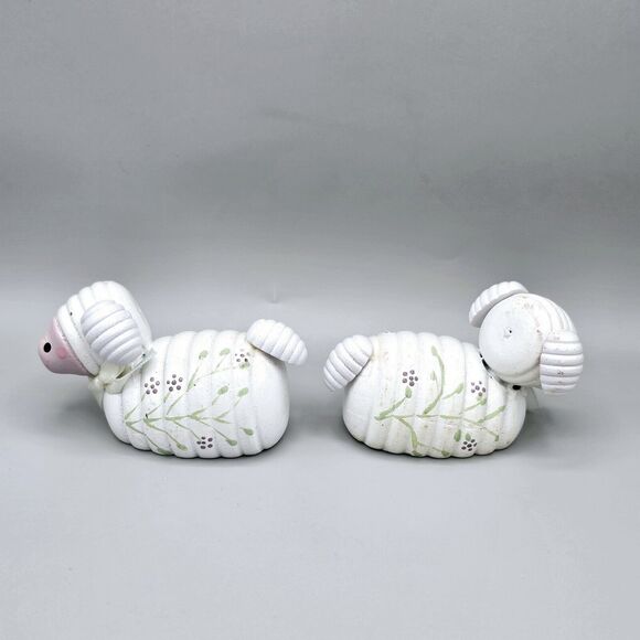 Vintage Easter Lamp Decor CMC 1984 Wooden Pair Hand Pained Green Lavender Flower - Picture 3 of 13